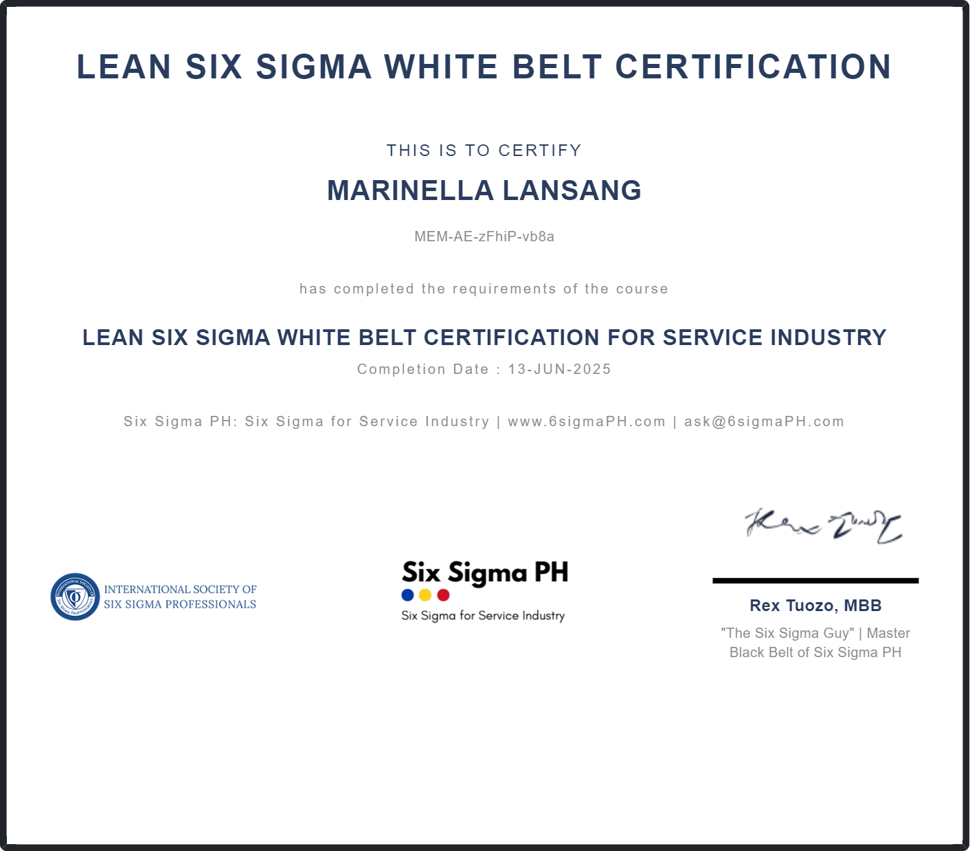 Lean Six Sigma White Belt Certification for Service Industry